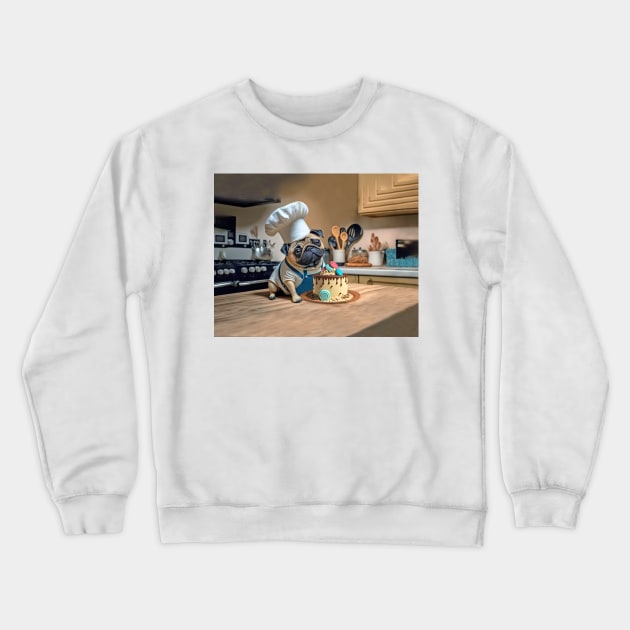 Pug Dog Cake Baker Chef Crewneck Sweatshirt by candiscamera